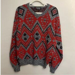8-12 Scandia Vintage Sweater Pullover Knit Diamond Red USA Made XL